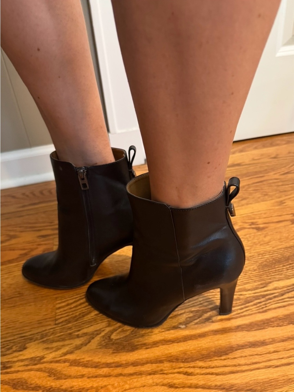 Coach “Jemma” Black Leather Ankle Booties with Side Zip